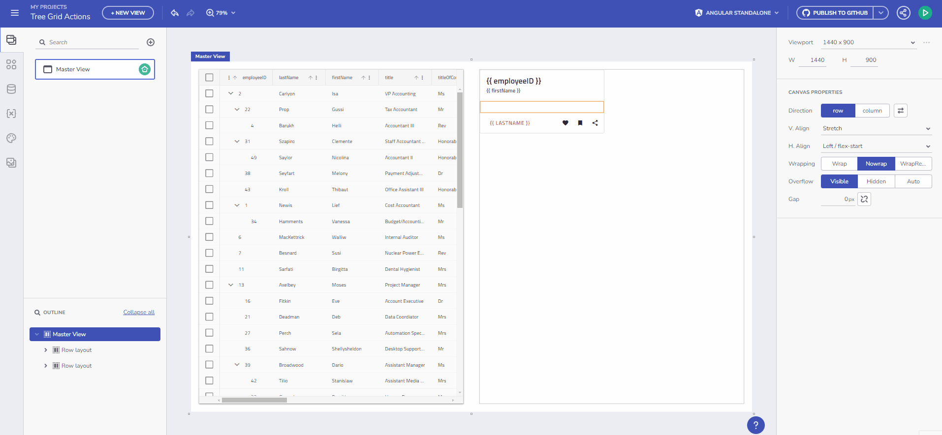 Cambio de selección de cuadrícula de árbol